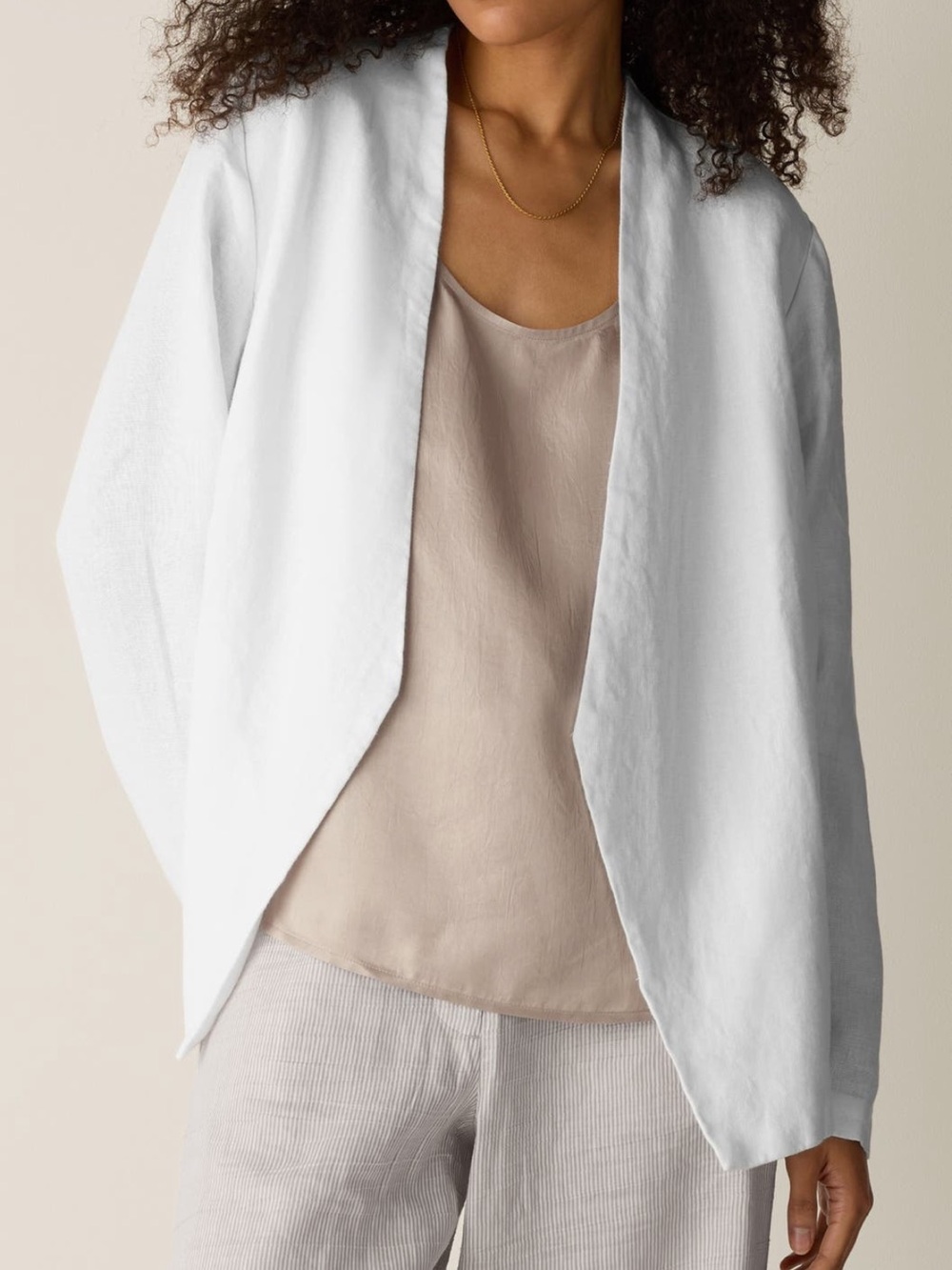 Eileen Fisher White Open-Front Relaxed Blazer